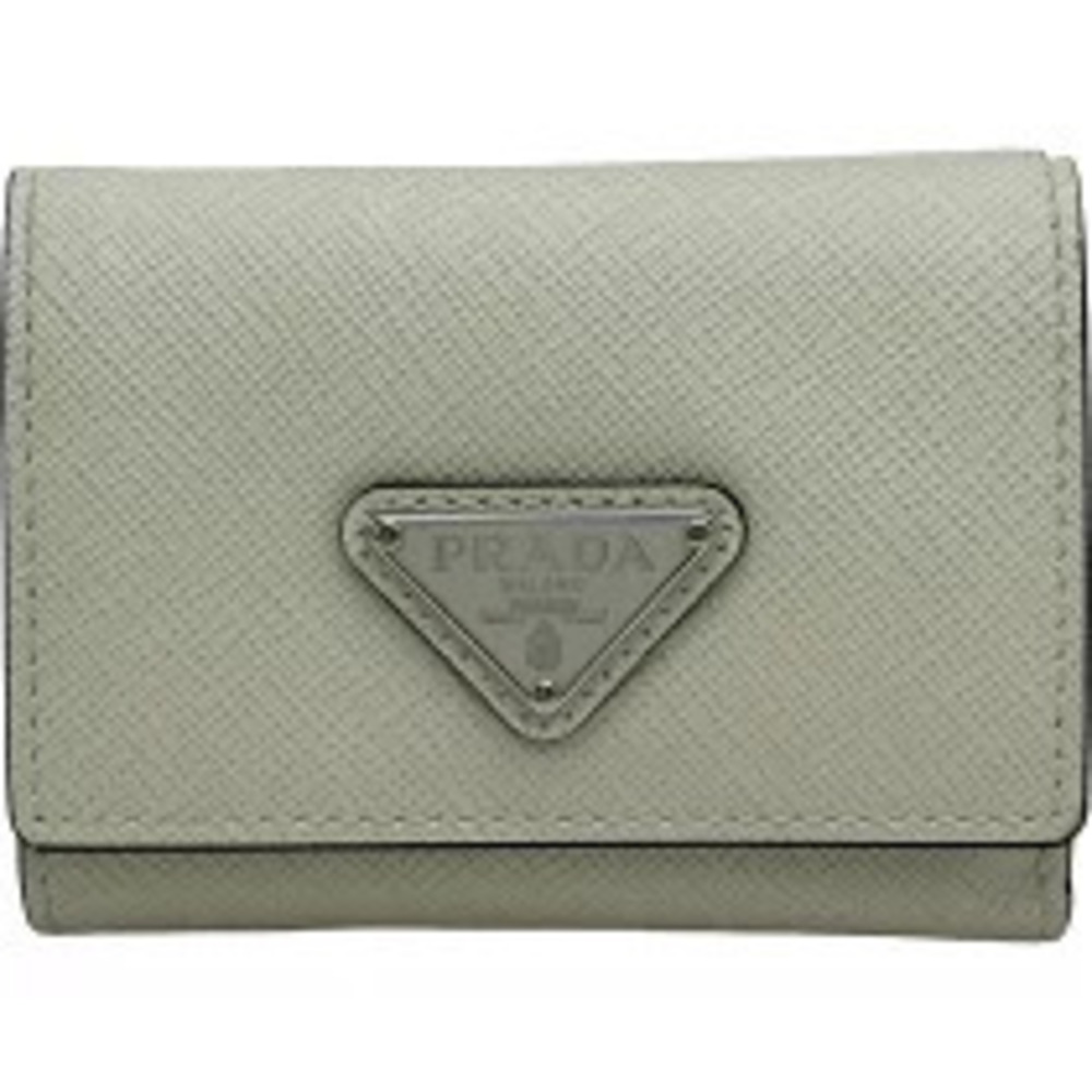Prada Triangle Wallet Ivory White Saffiano Leather Tri fold